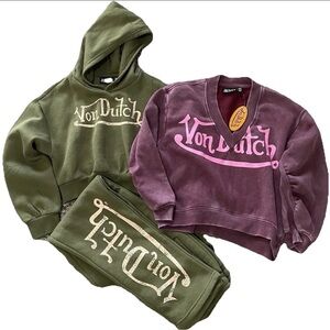 Mini Von Dutch Girls 10/12 Cropped Hoodie Pants Set + Sweatshirt Y2K Bundle